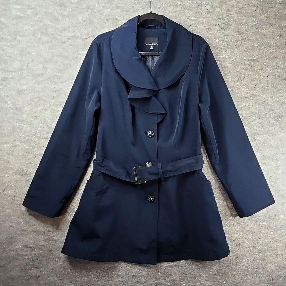 Cynthia Rowley Trench Coat Double Breasted Blue Belt Lined Womens Sz XL
